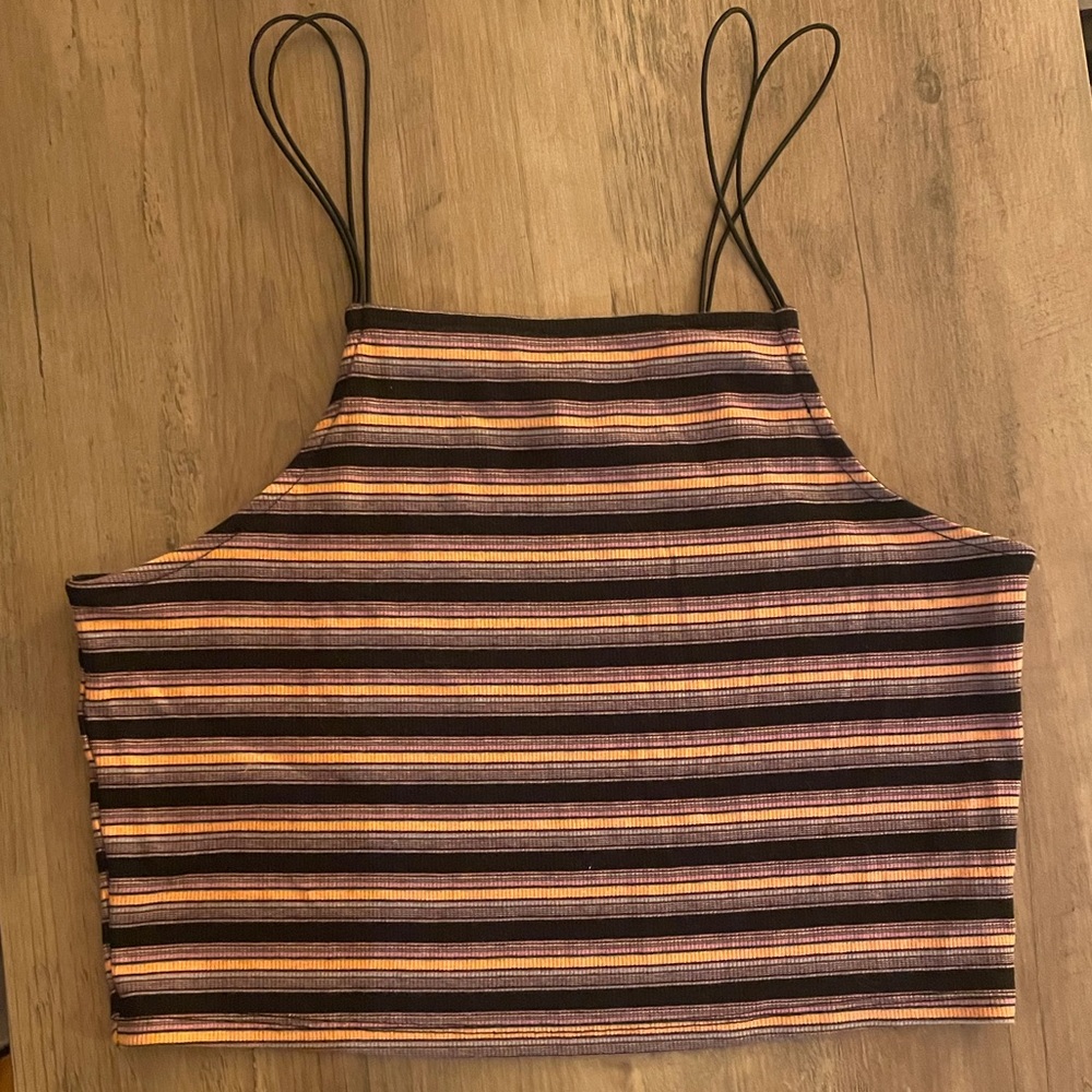 Stripped High Neck Crop Top